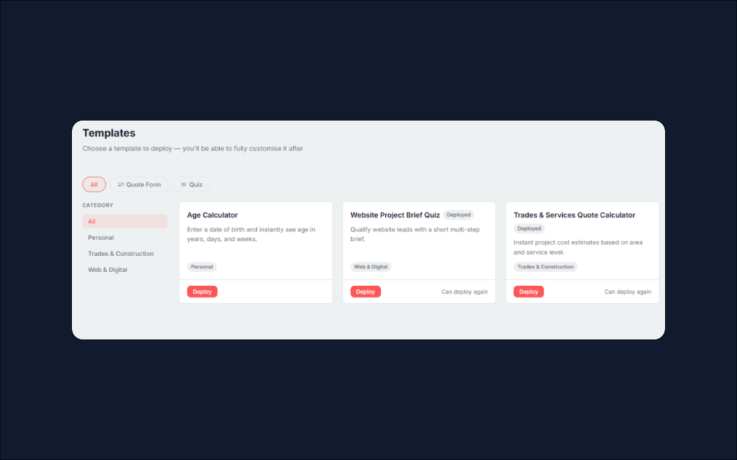 Template catalogue