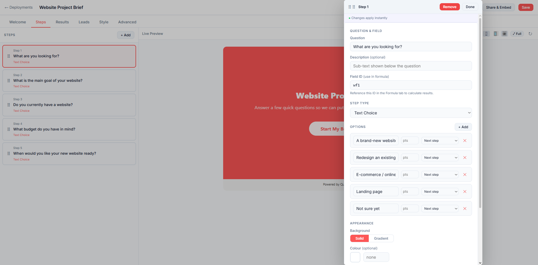 Builder screenshot